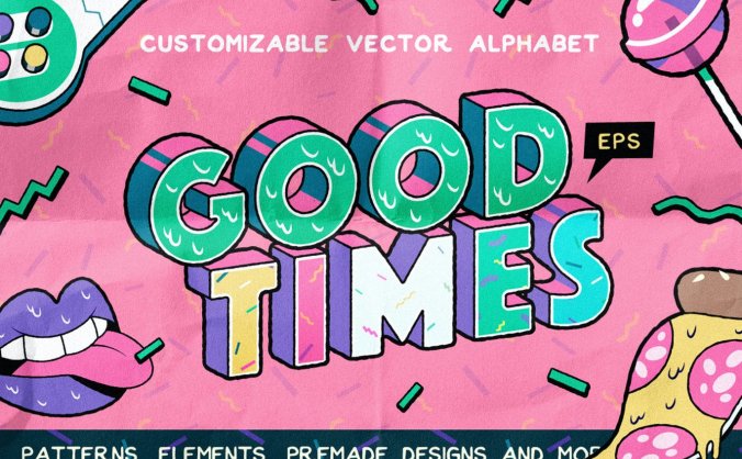 90年代复古可爱3D立体文字设计背景底纹纹理素材