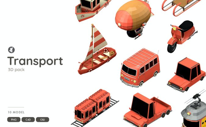 C4D渲染3D风格运输主题图标icon合集
