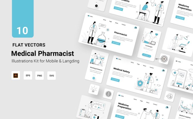 10个医学医生健康主题的UI插画banner海报设计素材模板