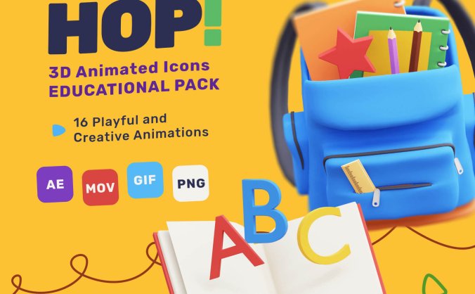 16个3D教育类动画图标素材(含AE动画源文件)