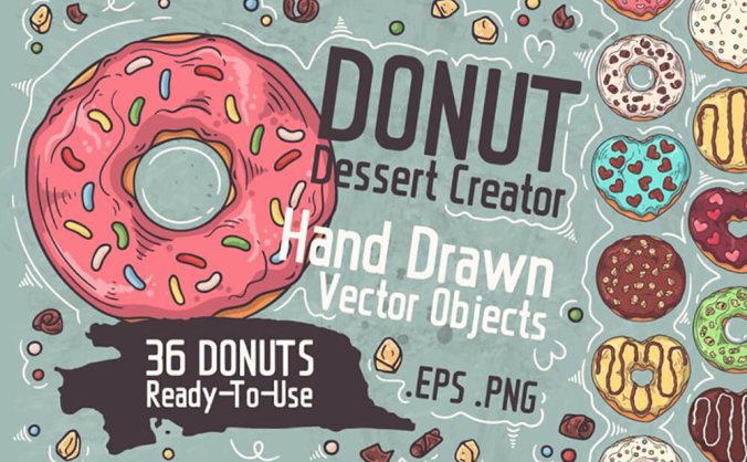 甜甜圈甜食元素插画图案素材