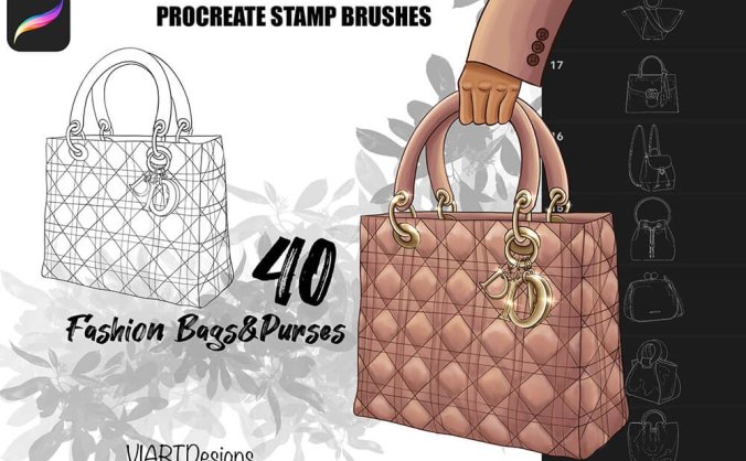 40个时尚手袋主题手绘Procreate笔刷素材