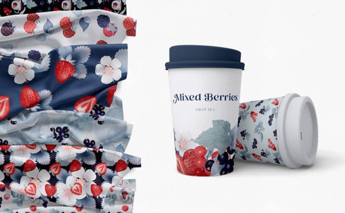 典雅复古的手绘浆果无缝图案背景图片素材