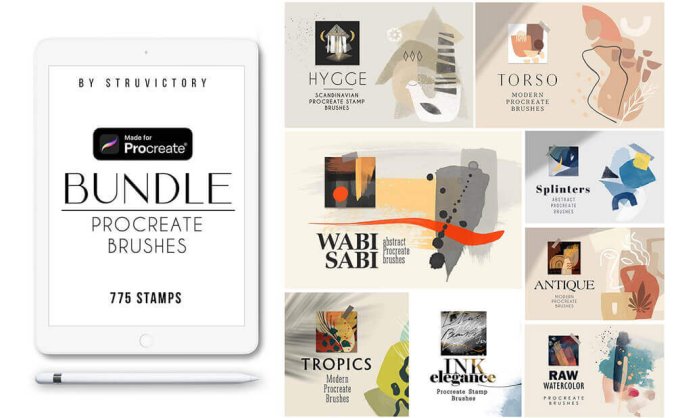 一套专业水彩艺术Procreate笔刷素材包