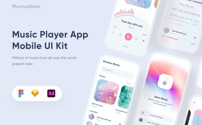 小清新风格音乐流媒体UI/UX用户体验素材包