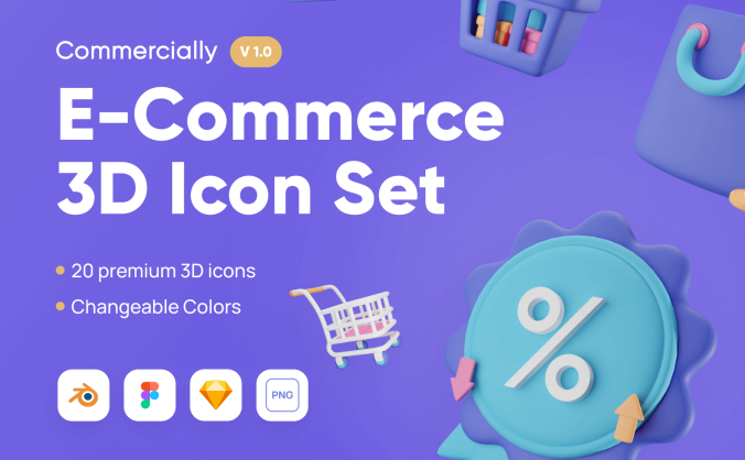 20个精致的电商购物类创意3D图标素材包