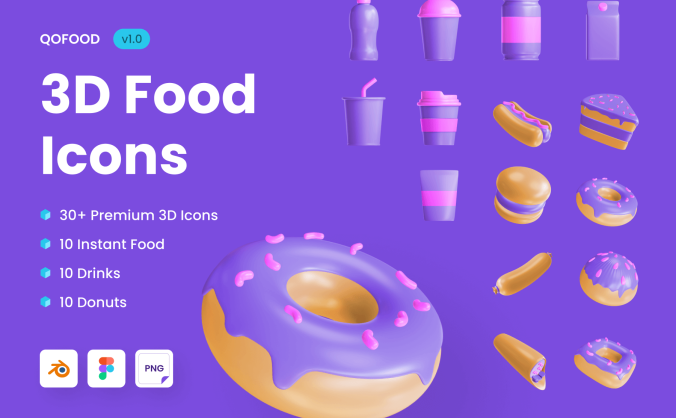 30个非常惊艳的3D食物和饮料主题图标素材