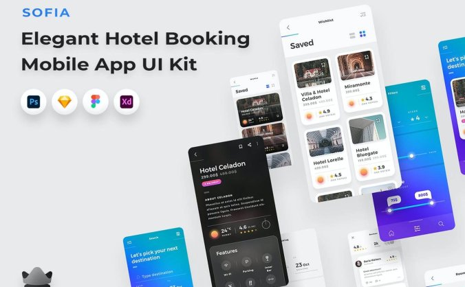 56个简洁耐看的酒店预订主题APP UI KIT素材包