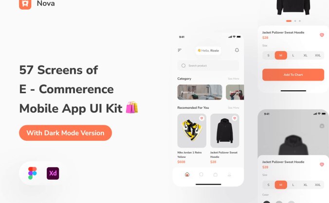 57个橙色移动电子商务APP UI kit素材包