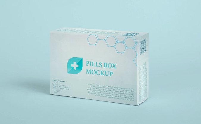 绿色简洁药丸盒子样机PSD素材