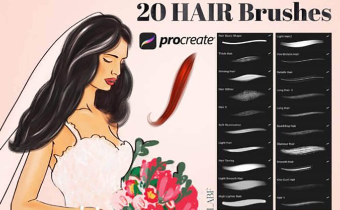 20个女性头发主题Procreate笔刷素材