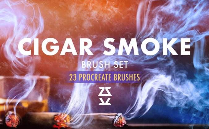 23种高分辨率雪茄烟雾Procreate笔刷素材