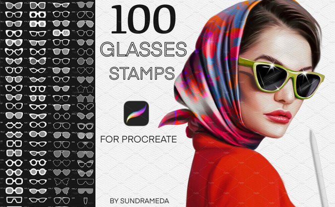 适合用在Procreate上的眼镜图案笔刷素材