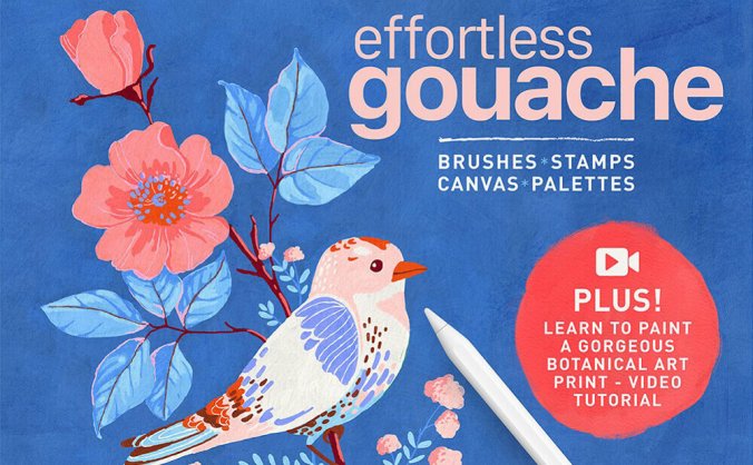 效果逼真的水粉画艺术Procreate笔刷素材