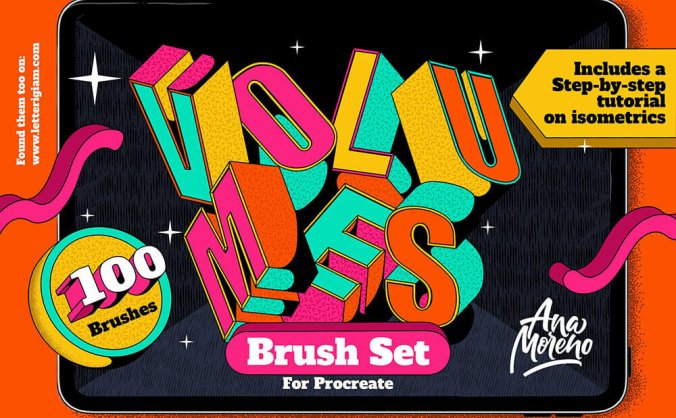 适用于Procreate的几何立体图形笔刷素材