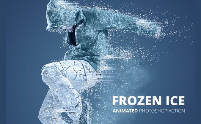 逼真质感冬季冰冻GIF动画PS动作预设