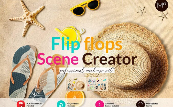 沙滩元素人字拖图案设计PSD样机素材