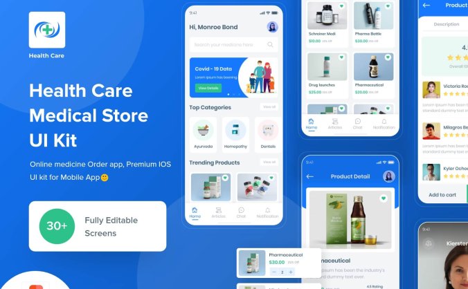 30+在线医疗保健医药电商UI KIT素材包