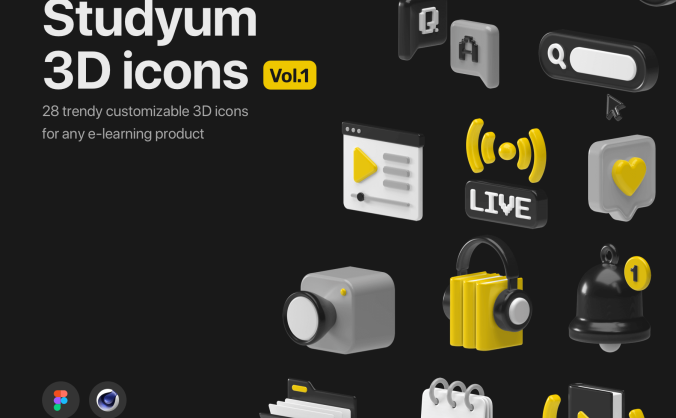 28个适合于任何电子学习产品的C4D可定制3D图标素材