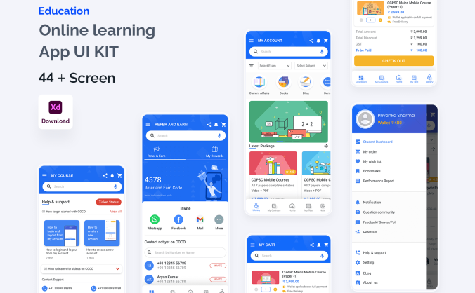 40+在线教育类移动端自适应APP UI KIT素材包