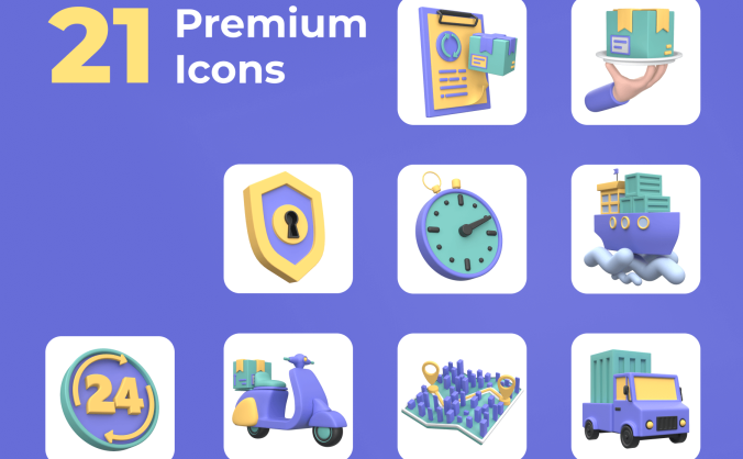 21个订单运输主题类C4D图标