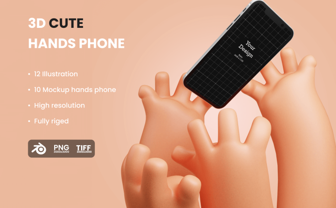 12个可爱3D手持手机素材