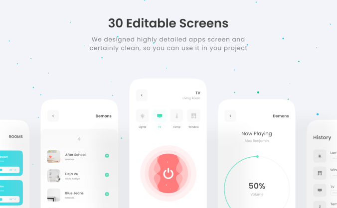30个风格简洁的智能家居APP UI KIT素材包