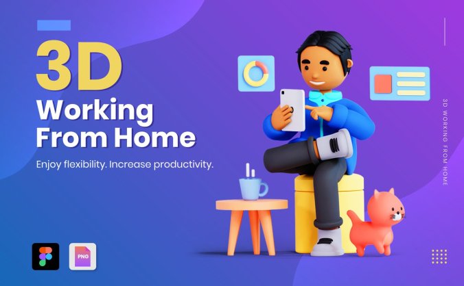 3D卡通造型居家办公小人家具场景素材