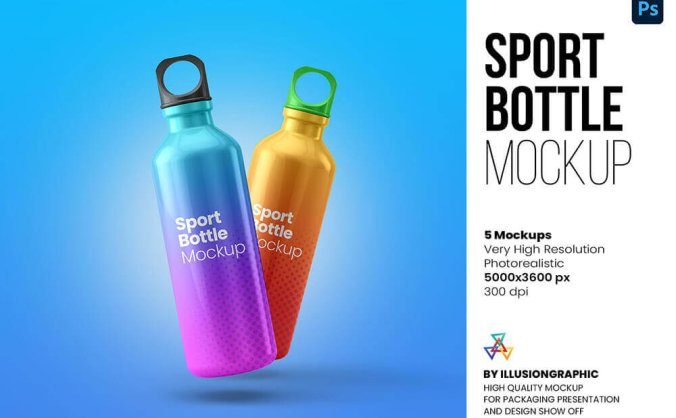 一套高品质多视图金属运动饮水瓶样机PSD素材