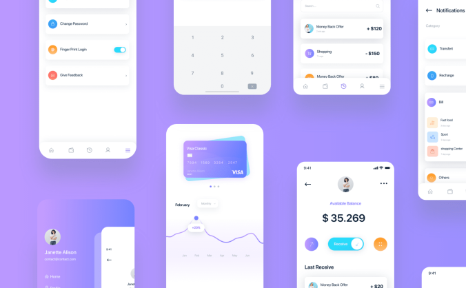 30个紫色风格银行应用APP UI KIT素材包(Figma)