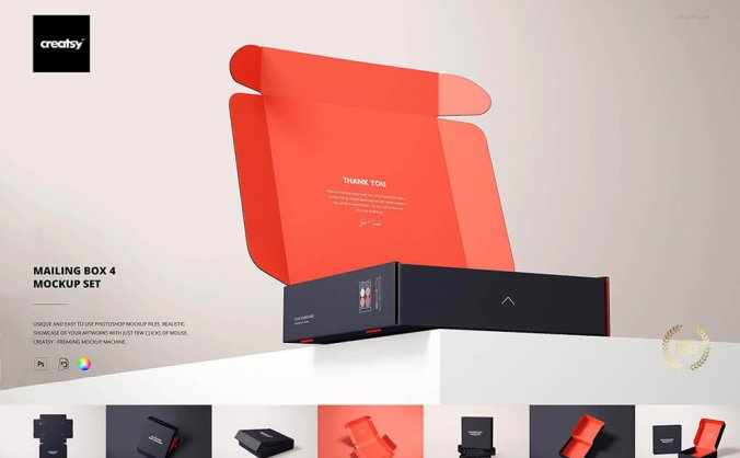 一组硬纸箱/礼品盒包装设计PSD样机素材