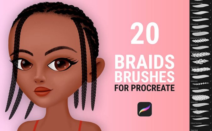 头发辫子主题的Procreate笔刷素材