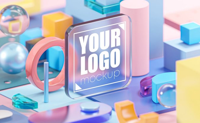 几何玻璃标志模型PSD样机素材