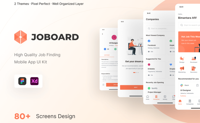80+橙色风格清新的求职找工作搜索工作APP UI kit素材包