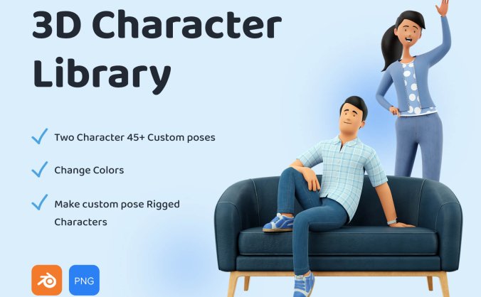 3D人物插画20多个姿势素材包