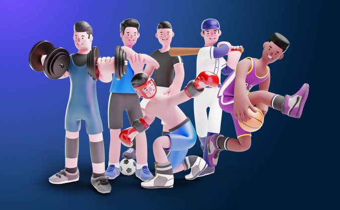 一套3D角色运动类插画和3D运动元素ICON素材包