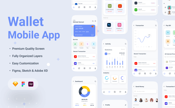 30个蓝色清爽钱包支付相关APP UI KIT素材包