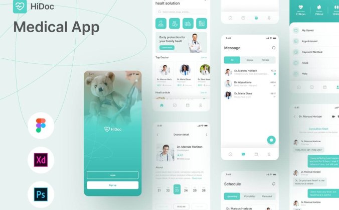 15个简洁舒服的绿色医疗主题APP UI KIT素材包