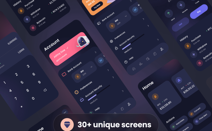 60多个高端深色加密钱包APP UI界面素材包