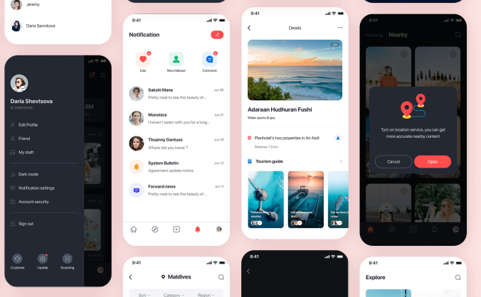 集编辑分享照片视频及消息的社交应用APP UI KIT素材包