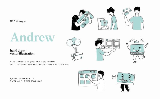 一套简洁抽象多用途电商banner海报登录页矢量插画素材包