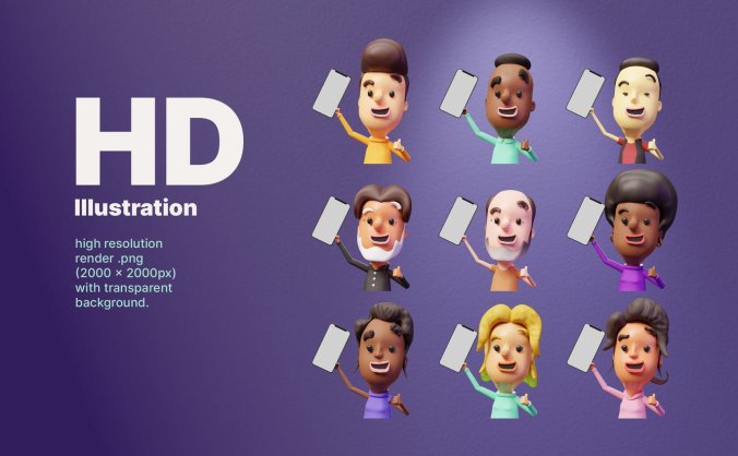 3D动画男性手持手机PSD样机素材