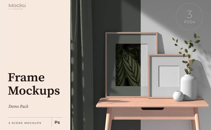 室内场景海报框架PSD样机素材