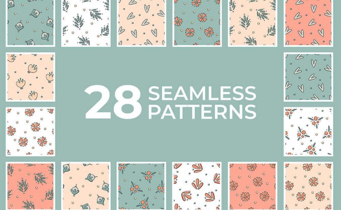 28个清新复古的抽象无缝矢量花卉图案素材包