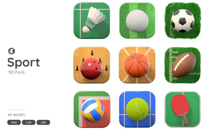 高端大气3D立体运动APP UI图标C4D图标ICON素材