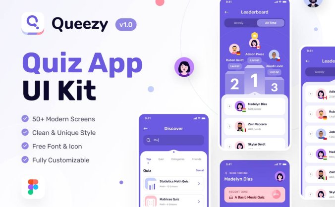 紫色风格问答和琐事游戏主题APP UI KIT素材包(Figma)