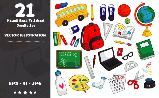 一套Q版可爱开学元素ICON素材合集