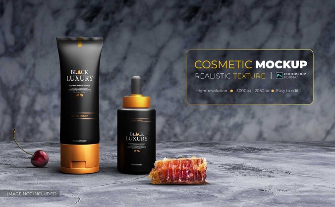 一套化妆品黑色奢华风格PSD样机素材包
