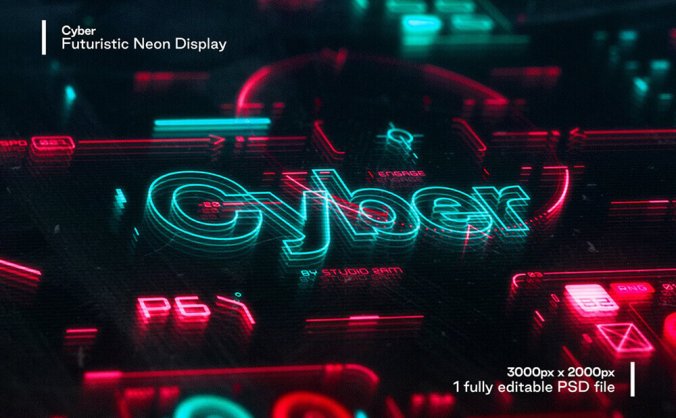 超酷未来派霓虹灯赛博朋克效果PSD模板