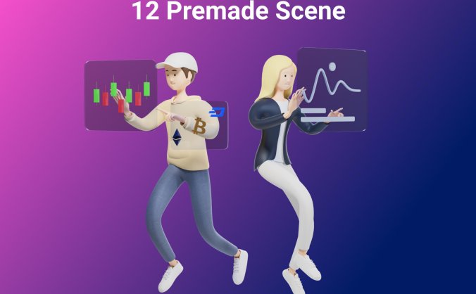 8种不同角色3D元素对象3D角色包加密插图素材